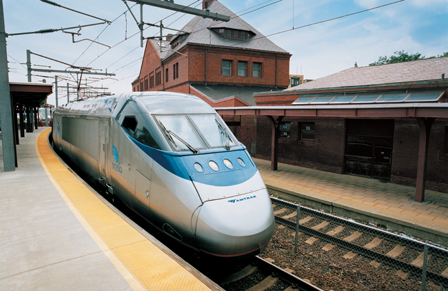 The high-speed Acela Express travels from Boston, New York and  Washington, D.C.