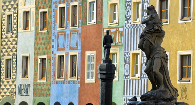 Poland's buildings sport a variety of colors and interesting facades, courtesy Poland Tourist Organization