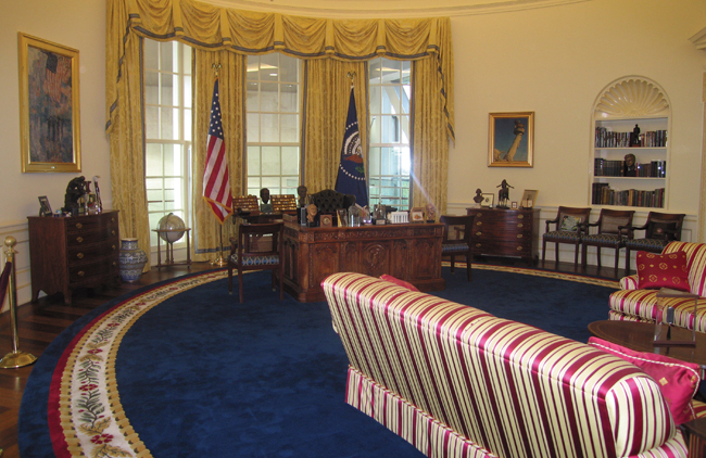 A replica of the oval office during the Clinton administration is on display at the Clinton Presidential Library in Little Rock, Arkansas, courtesy Little Rock CVB
