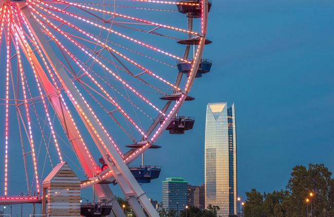 The Wheeler District Ferris Wheel in Oklahoma City, Oklahoma, courtesy Visit OKC