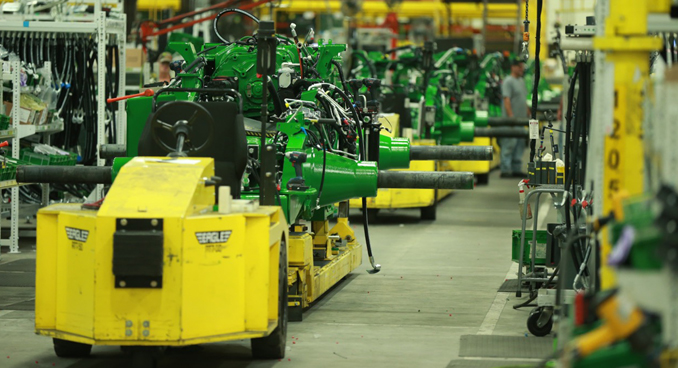 the rear axle assembly line at the John Deere factory, courtesy John Deere