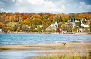 beachfront view of Door County during the fall