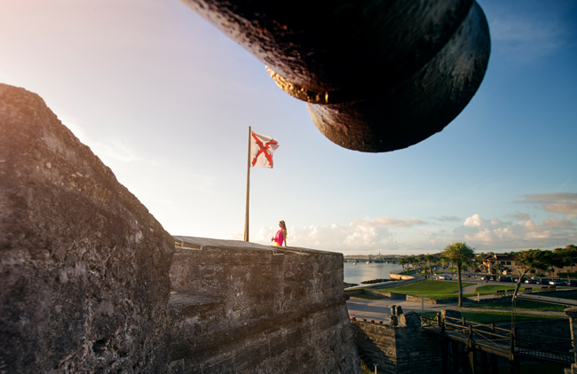 view of a canon and the Atlantic Ocean at Castillo de San Marcos, courtesy St. Augustine, Ponte Vedra and the Beaches CVB