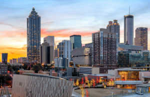 The Atlanta downtown skyline at sunset, by Gene Phillips, courtesy ACVB
