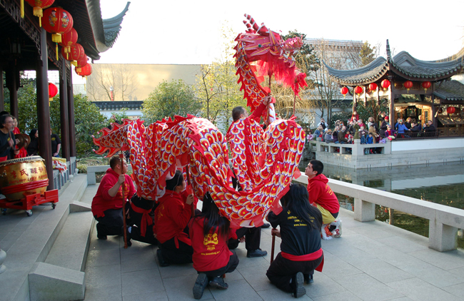 Dragon dancers at Lan Sun Chinese Garden, courtesy Lan Sun Chinese Garden and Travel Portland